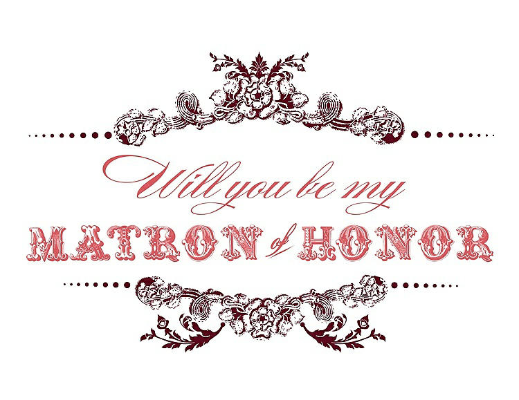 Front View - Garnet & Perfect Coral Will You Be My Matron of Honor Card - Vintage
