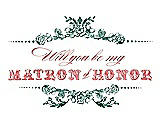 Front View Thumbnail - Hunter Green & Perfect Coral Will You Be My Matron of Honor Card - Vintage