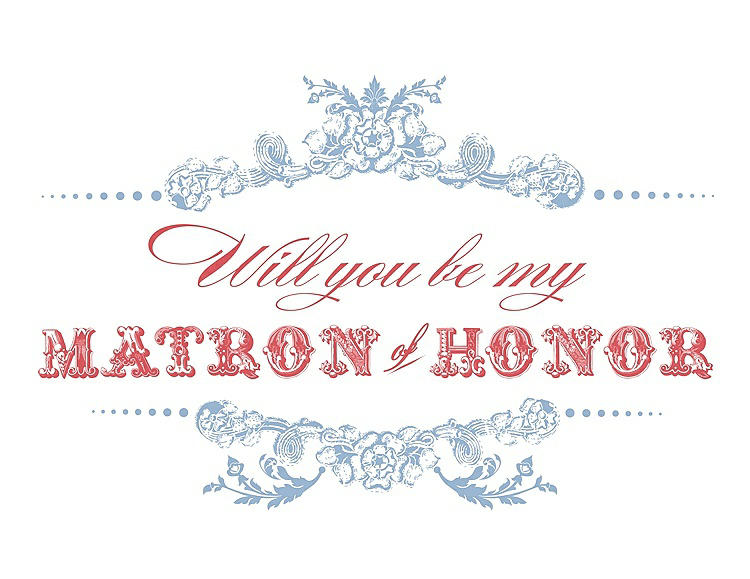 Front View - Ice Blue & Perfect Coral Will You Be My Matron of Honor Card - Vintage