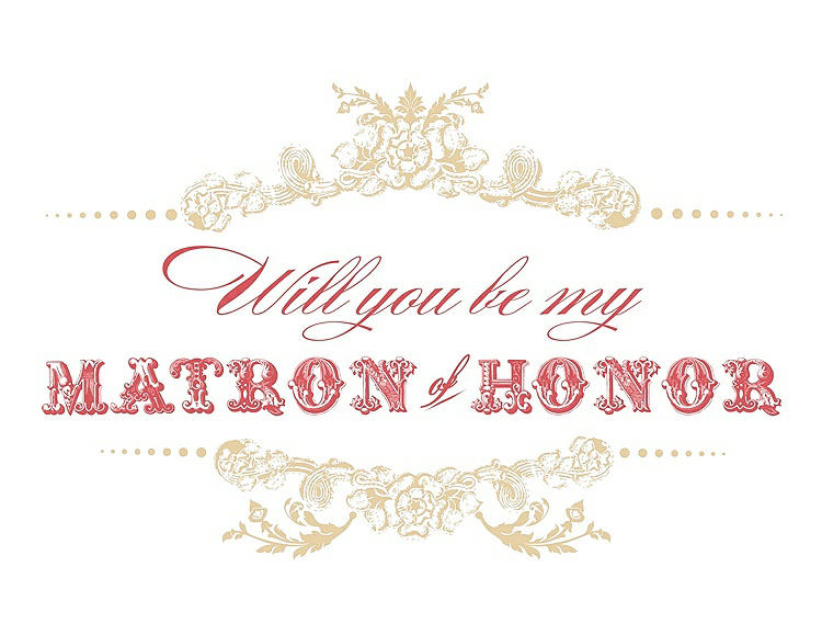 Front View - Ice Yellow & Perfect Coral Will You Be My Matron of Honor Card - Vintage