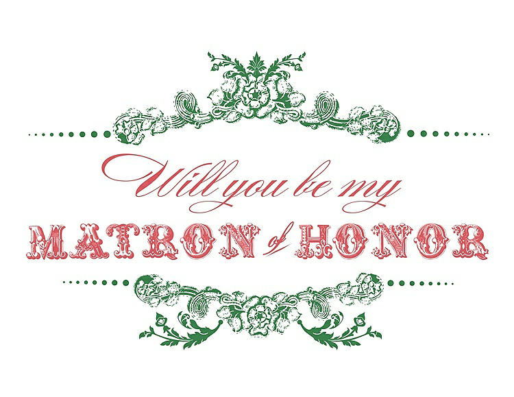 Front View - Ivy & Perfect Coral Will You Be My Matron of Honor Card - Vintage