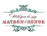Front View Thumbnail - Jade & Perfect Coral Will You Be My Matron of Honor Card - Vintage