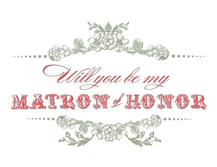 Front View - Kiwi & Perfect Coral Will You Be My Matron of Honor Card - Vintage