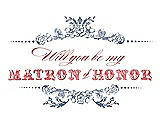 Front View Thumbnail - Larkspur Blue & Perfect Coral Will You Be My Matron of Honor Card - Vintage
