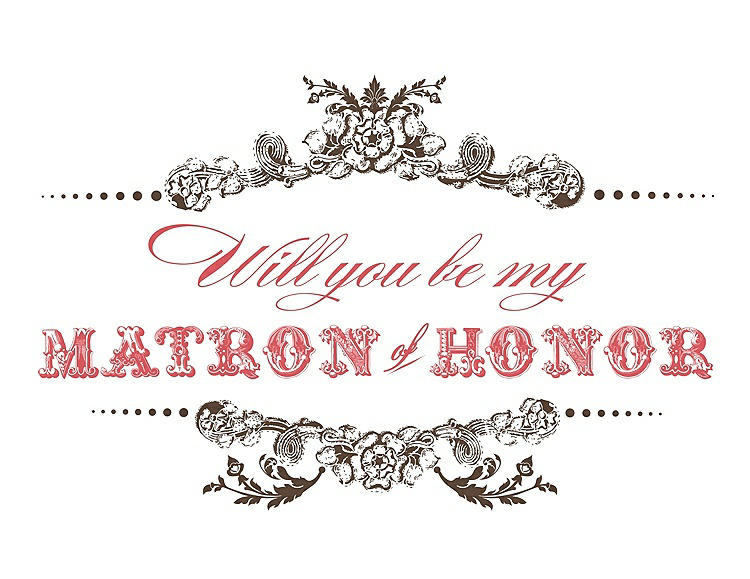Front View - Latte & Perfect Coral Will You Be My Matron of Honor Card - Vintage