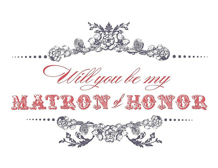 Front View - Lavender & Perfect Coral Will You Be My Matron of Honor Card - Vintage