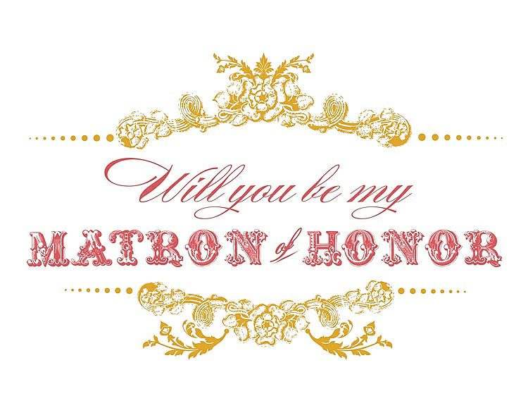 Front View - Mango & Perfect Coral Will You Be My Matron of Honor Card - Vintage