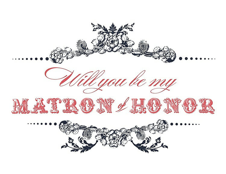 Front View - Midnight Navy & Perfect Coral Will You Be My Matron of Honor Card - Vintage