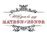 Front View Thumbnail - Midnight Navy & Perfect Coral Will You Be My Matron of Honor Card - Vintage