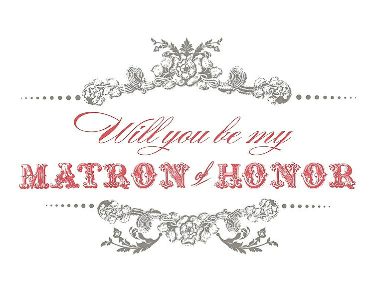 Front View - Mocha & Perfect Coral Will You Be My Matron of Honor Card - Vintage