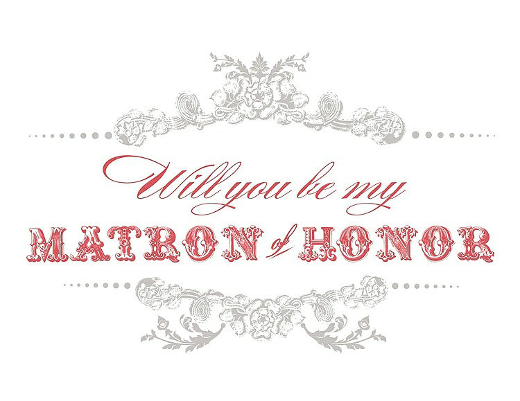 Front View - Oyster & Perfect Coral Will You Be My Matron of Honor Card - Vintage