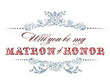 Front View Thumbnail - Pale Blue & Perfect Coral Will You Be My Matron of Honor Card - Vintage