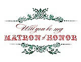Front View Thumbnail - Pine Green & Perfect Coral Will You Be My Matron of Honor Card - Vintage