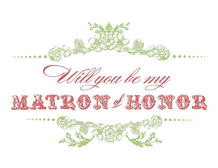 Front View - Pistachio & Perfect Coral Will You Be My Matron of Honor Card - Vintage