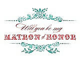 Front View Thumbnail - Pantone Turquoise & Perfect Coral Will You Be My Matron of Honor Card - Vintage