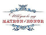 Front View Thumbnail - Royal Blue & Perfect Coral Will You Be My Matron of Honor Card - Vintage