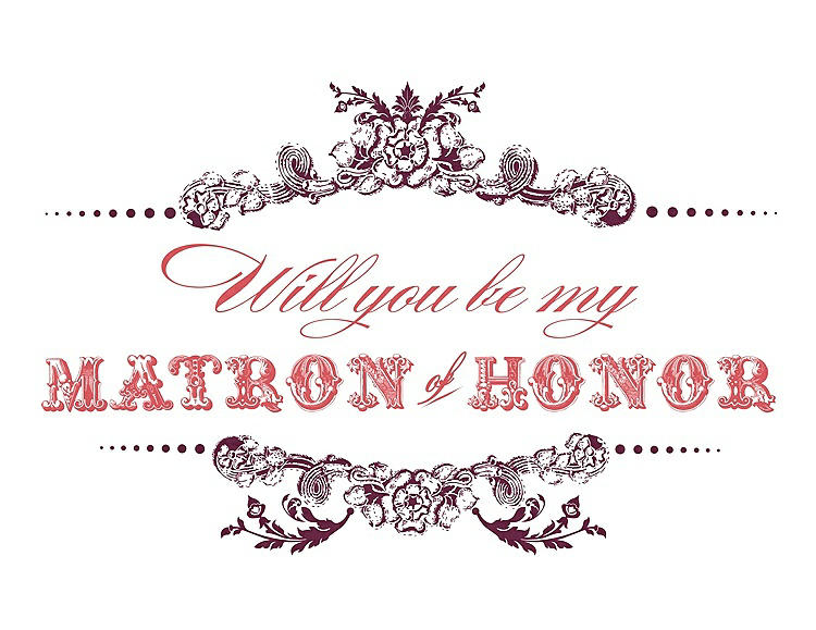Front View - Ruby & Perfect Coral Will You Be My Matron of Honor Card - Vintage