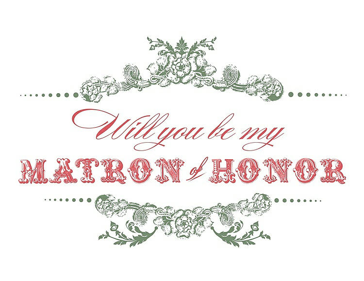 Front View - Sage & Perfect Coral Will You Be My Matron of Honor Card - Vintage