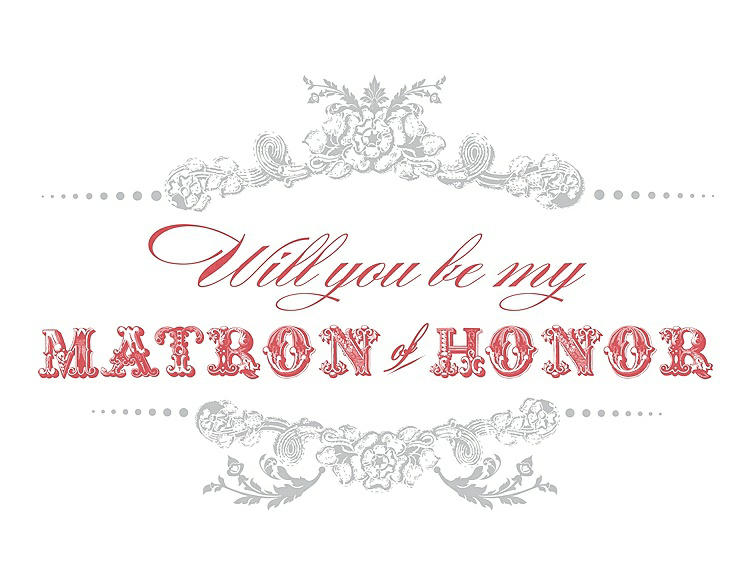 Front View - Sterling & Perfect Coral Will You Be My Matron of Honor Card - Vintage