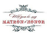 Front View Thumbnail - Teal & Perfect Coral Will You Be My Matron of Honor Card - Vintage
