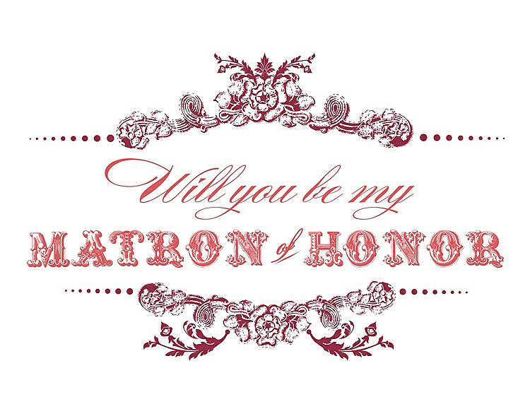 Front View - Valentine & Perfect Coral Will You Be My Matron of Honor Card - Vintage