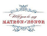 Front View Thumbnail - Windsor Blue & Perfect Coral Will You Be My Matron of Honor Card - Vintage