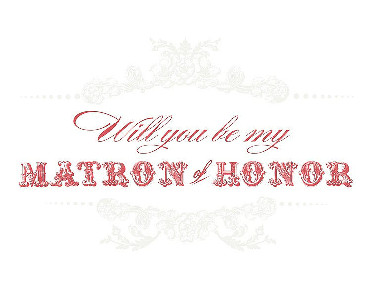 Front View - White & Perfect Coral Will You Be My Matron of Honor Card - Vintage