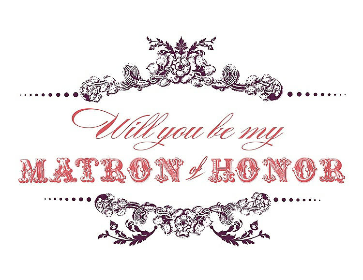 Front View - Wild Berry & Perfect Coral Will You Be My Matron of Honor Card - Vintage