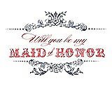 Front View Thumbnail - Blue Steel & Perfect Coral Will You Be My Maid of Honor Card - Vintage