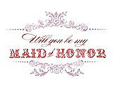 Front View Thumbnail - Hyacinth (iridescent Taffeta) & Perfect Coral Will You Be My Maid of Honor Card - Vintage