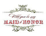 Front View Thumbnail - Olive & Perfect Coral Will You Be My Maid of Honor Card - Vintage