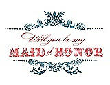 Front View Thumbnail - Peacock Teal & Perfect Coral Will You Be My Maid of Honor Card - Vintage
