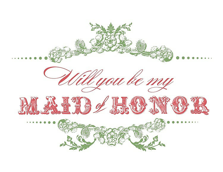 Front View - Apple Slice & Perfect Coral Will You Be My Maid of Honor Card - Vintage