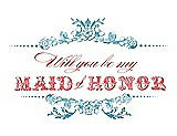 Front View Thumbnail - Aquamarine & Perfect Coral Will You Be My Maid of Honor Card - Vintage