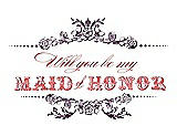 Front View Thumbnail - Aubergine & Perfect Coral Will You Be My Maid of Honor Card - Vintage