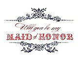 Front View Thumbnail - Blueberry & Perfect Coral Will You Be My Maid of Honor Card - Vintage