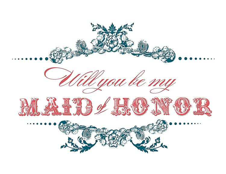 Front View - Caspian & Perfect Coral Will You Be My Maid of Honor Card - Vintage