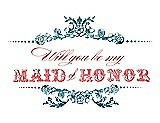 Front View Thumbnail - Caspian & Perfect Coral Will You Be My Maid of Honor Card - Vintage
