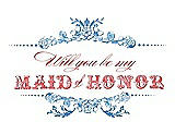 Front View Thumbnail - Cornflower & Perfect Coral Will You Be My Maid of Honor Card - Vintage