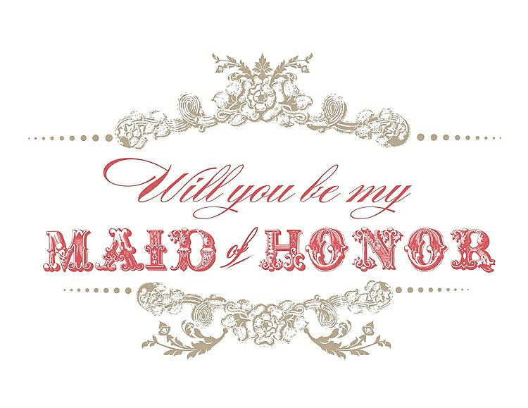 Front View - Champagne & Perfect Coral Will You Be My Maid of Honor Card - Vintage