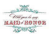 Front View Thumbnail - Capri & Perfect Coral Will You Be My Maid of Honor Card - Vintage
