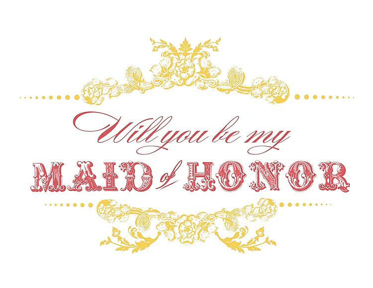 Front View - Daisy & Perfect Coral Will You Be My Maid of Honor Card - Vintage