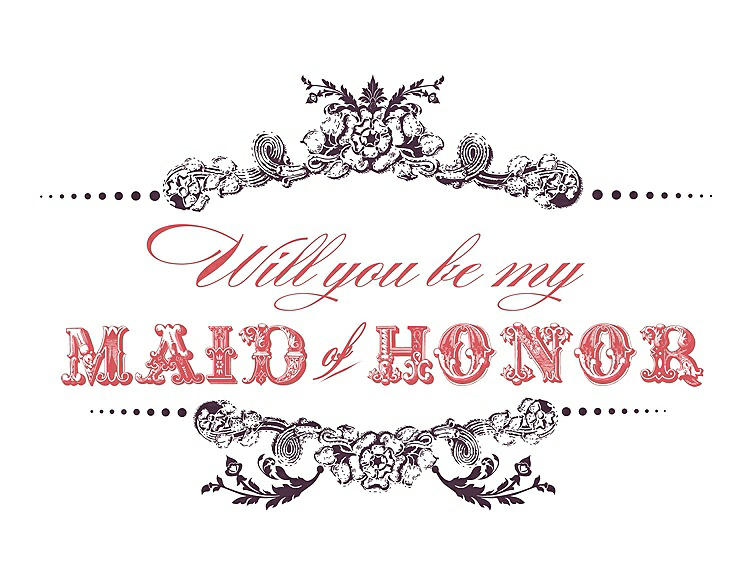 Front View - Eggplant & Perfect Coral Will You Be My Maid of Honor Card - Vintage
