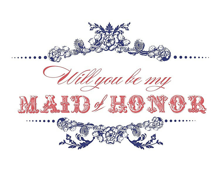 Front View - Electric Blue & Perfect Coral Will You Be My Maid of Honor Card - Vintage