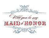 Front View Thumbnail - Ice Blue & Perfect Coral Will You Be My Maid of Honor Card - Vintage