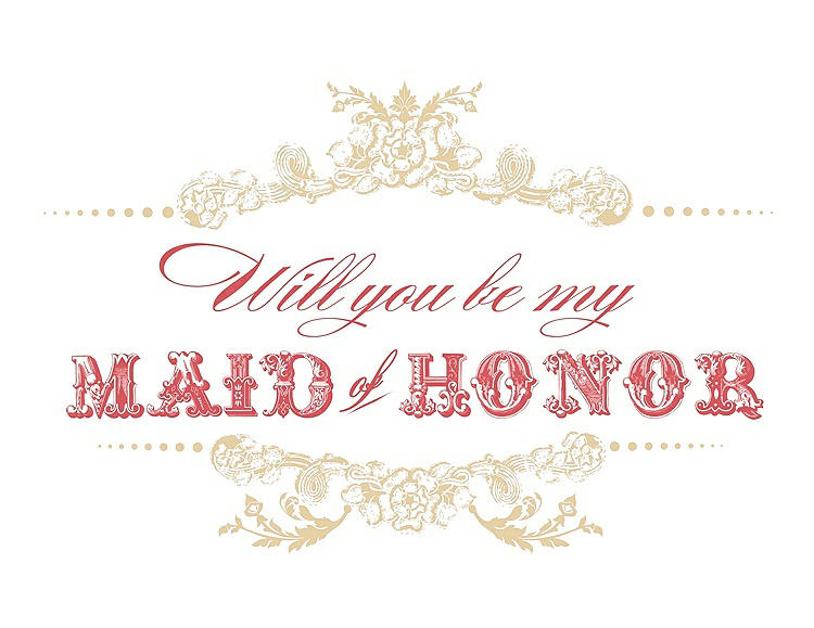 Front View - Ice Yellow & Perfect Coral Will You Be My Maid of Honor Card - Vintage