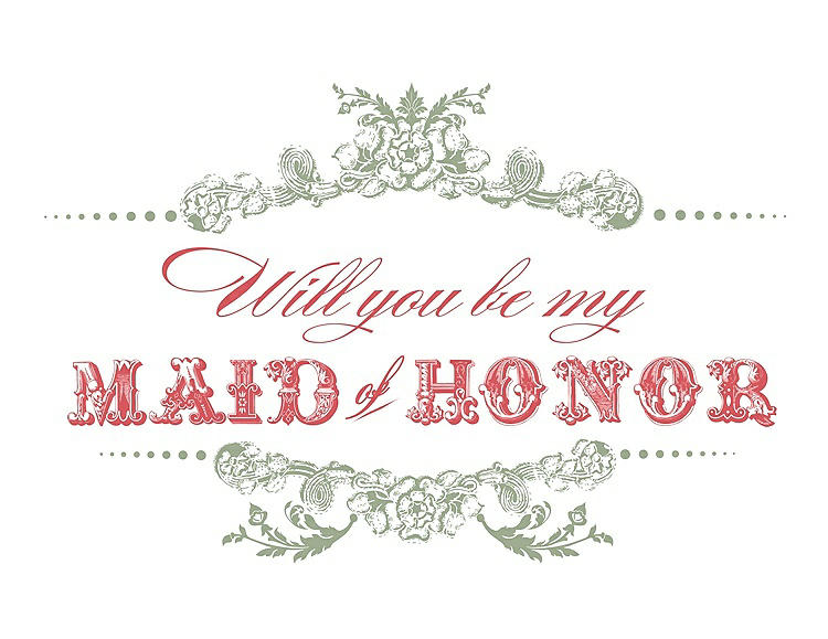 Front View - Kiwi & Perfect Coral Will You Be My Maid of Honor Card - Vintage