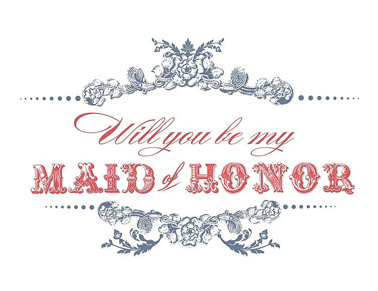 Front View - Larkspur Blue & Perfect Coral Will You Be My Maid of Honor Card - Vintage