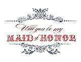 Front View Thumbnail - Larkspur Blue & Perfect Coral Will You Be My Maid of Honor Card - Vintage