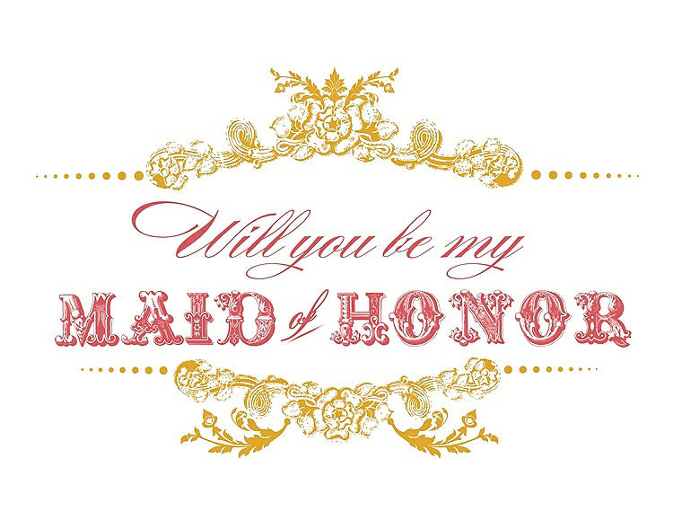 Front View - Mango & Perfect Coral Will You Be My Maid of Honor Card - Vintage
